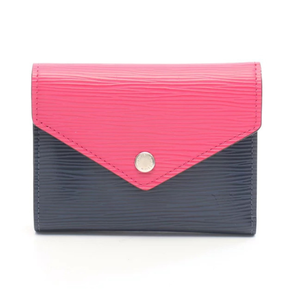 Louis Vuitton Portefeuille Victorine Tri fold Wallet Leather Epi Navy Blue Pink